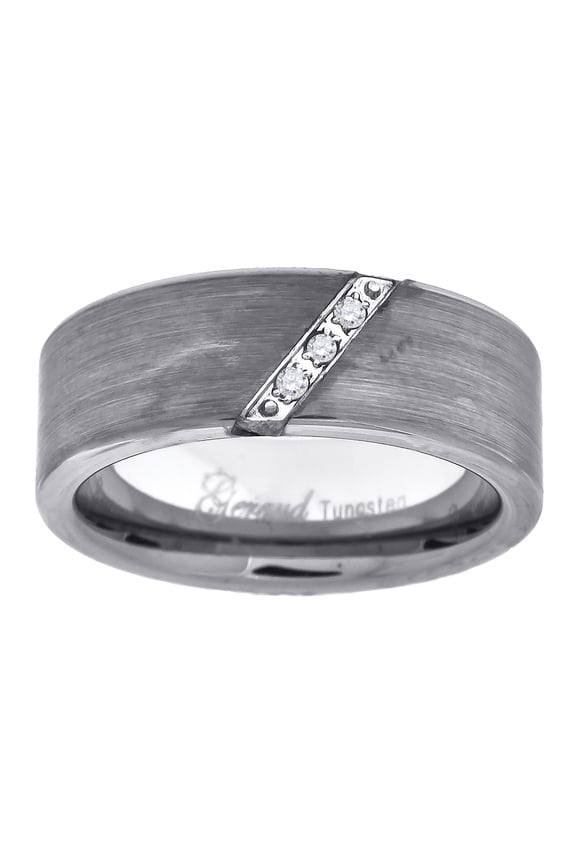 Tungsten Brushed Diagonal CZ Line Mens Comfort-fit 8mm Size-12 Bridal Anniversary Engagement Wedding Band