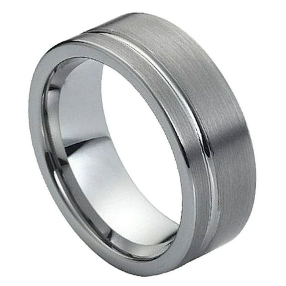 Tungsten Brushed Surface Shiny Off-Center Grooved Line Ring Size 6