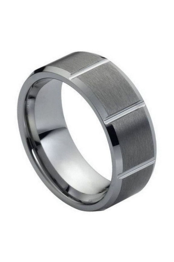 Tungsten Brushed Surface Vertical Grooved Lines Band Ring Size 5