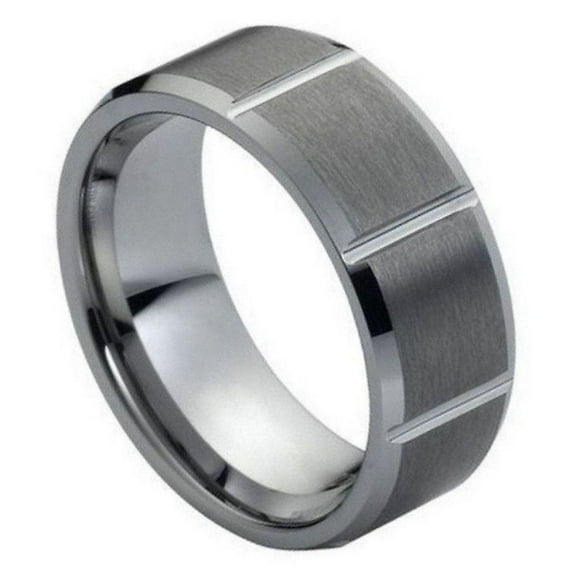 Tungsten Brushed Surface Vertical Grooved Lines Band Ring Size 9.5