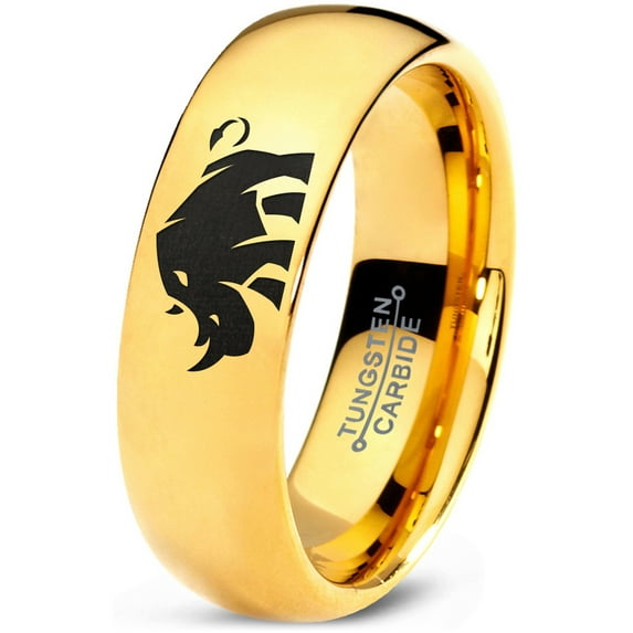Tungsten Bulky Rhino Rhinoceros Band Ring 7mm Men Women Comfort Fit 18k Yellow Gold Dome Polished