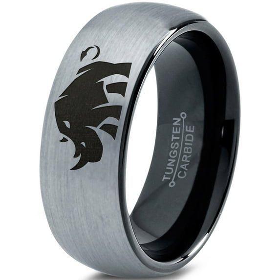 Tungsten Bulky Rhino Rhinoceros Band Ring 8mm Men Women Comfort Fit Black Dome Brushed Gray Polished