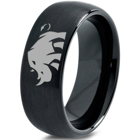 Tungsten Bulky Rhino Rhinoceros Band Ring 8mm Men Women Comfort Fit Black Dome Brushed Polished
