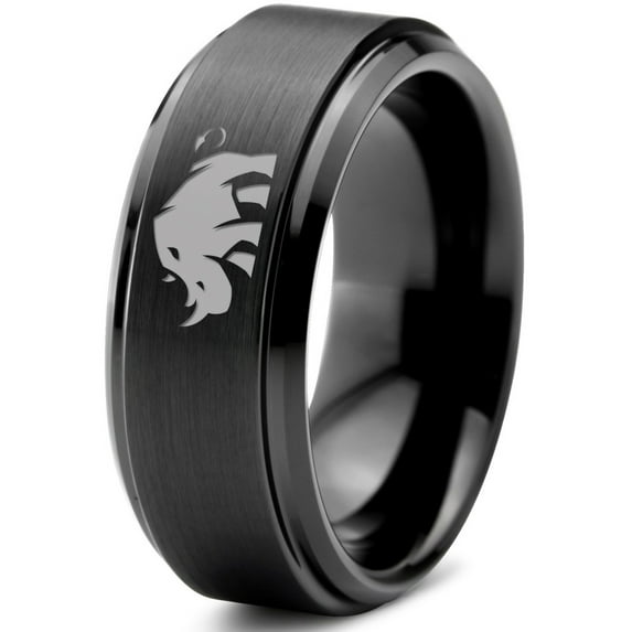 Tungsten Bulky Rhino Rhinoceros Band Ring 8mm Men Women Comfort Fit Black Step Bevel Edge Brushed Polished