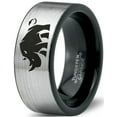 thumbnail image 1 of Tungsten Bulky Rhino Rhinoceros Band Ring 8mm Men Women Comfort Fit Brushed Gray Flat Cut Black Polished, 1 of 4