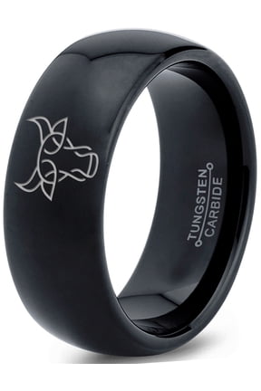 Tungsten Bull Taurus Muscular Horns Cattle Band Ring 8mm Men Women Comfort Fit Black Dome Polished