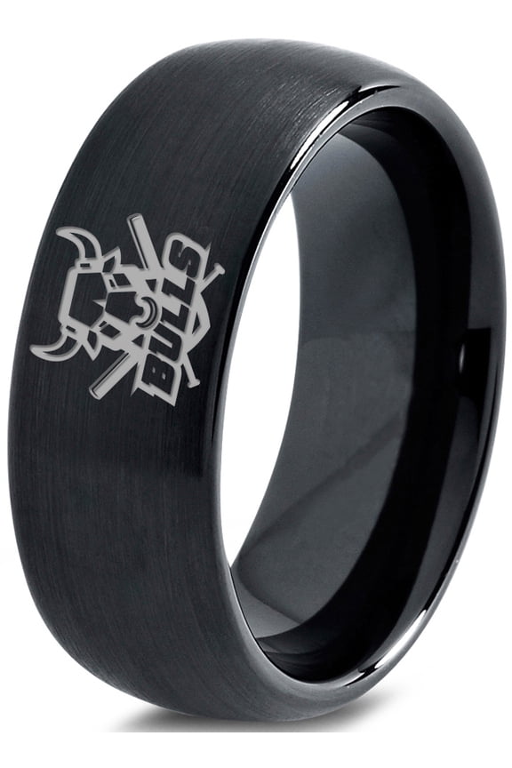 Tungsten Bulls Band Ring 8mm Men Women Comfort Fit Black Dome Brushed Polished