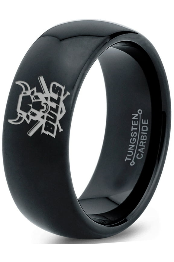 Tungsten Bulls Band Ring 8mm Men Women Comfort Fit Black Dome Polished