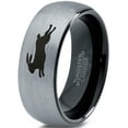 thumbnail image 1 of Tungsten Bunny Rabbit Running Hare Band Ring 8mm Men Women Comfort Fit Black Dome Brushed Gray Polished, 1 of 4