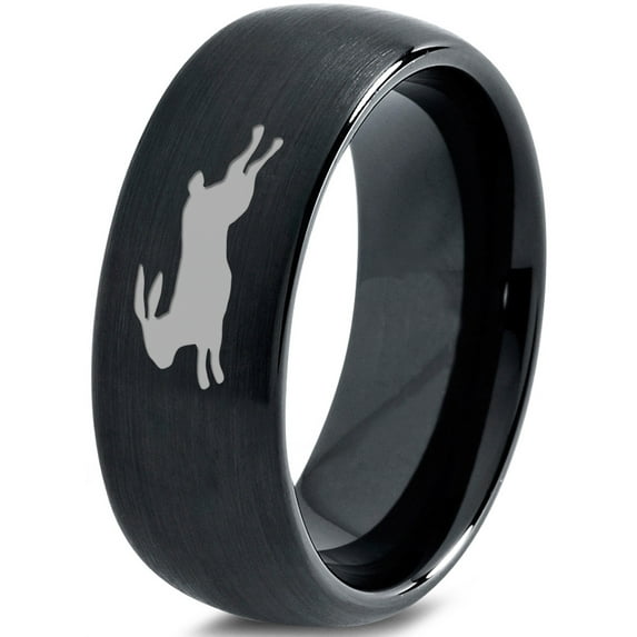 Tungsten Bunny Rabbit Running Hare Band Ring 8mm Men Women Comfort Fit Black Dome Brushed Polished
