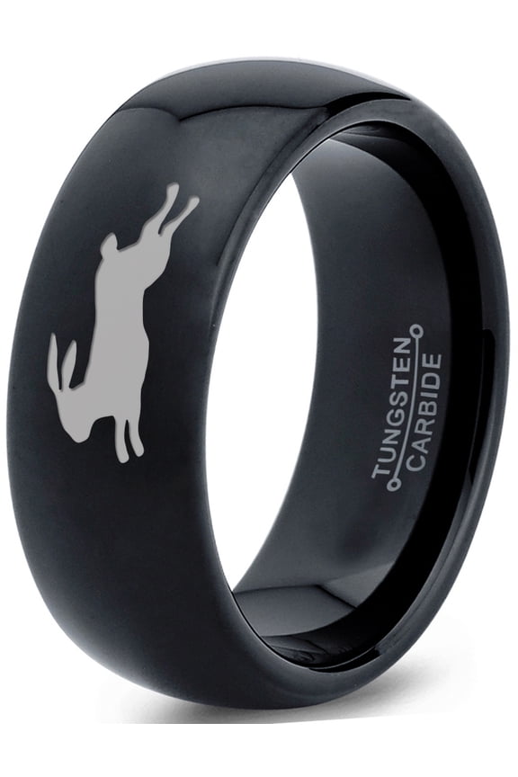 Tungsten Bunny Rabbit Running Hare Band Ring 8mm Men Women Comfort Fit Black Dome Polished