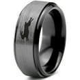 thumbnail image 1 of Tungsten Bunny Rabbit Running Hare Band Ring 8mm Men Women Comfort Fit Black Step Bevel Edge Brushed Gray Polished, 1 of 4