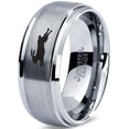 thumbnail image 1 of Tungsten Bunny Rabbit Running Hare Band Ring 8mm Men Women Comfort Fit Gray Step Bevel Edge Brushed Polished, 1 of 4