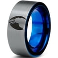 thumbnail image 1 of Tungsten Bunny Rabbit Sitting Hare Egg Band Ring 8mm Men Women Comfort Fit Blue Flat Cut Brushed Gray Polished, 1 of 4
