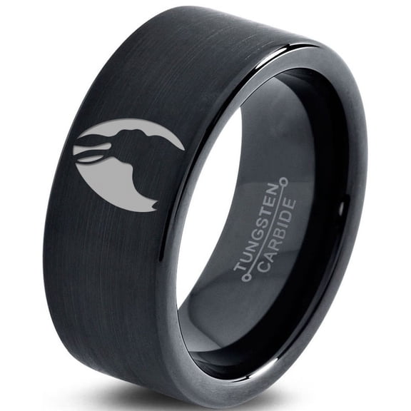 Tungsten Bunny Rabbit Sitting Hare Egg Band Ring 9mm Men Women Comfort Fit Black Flat Cut Brushed Polished