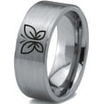thumbnail image 1 of Tungsten Butterfly Flying Insect Flower Band Ring 8mm Men Women Comfort Fit Gray Flat Cut Brushed Polished, 1 of 4