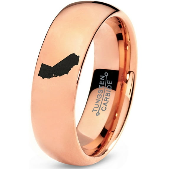 Tungsten California The Golden State Band Ring 7mm Men Women Comfort Fit 18k Rose Gold Dome Polished