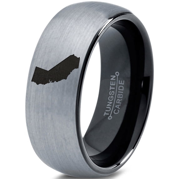 Tungsten California The Golden State Band Ring 8mm Men Women Comfort Fit Black Dome Brushed Gray Polished
