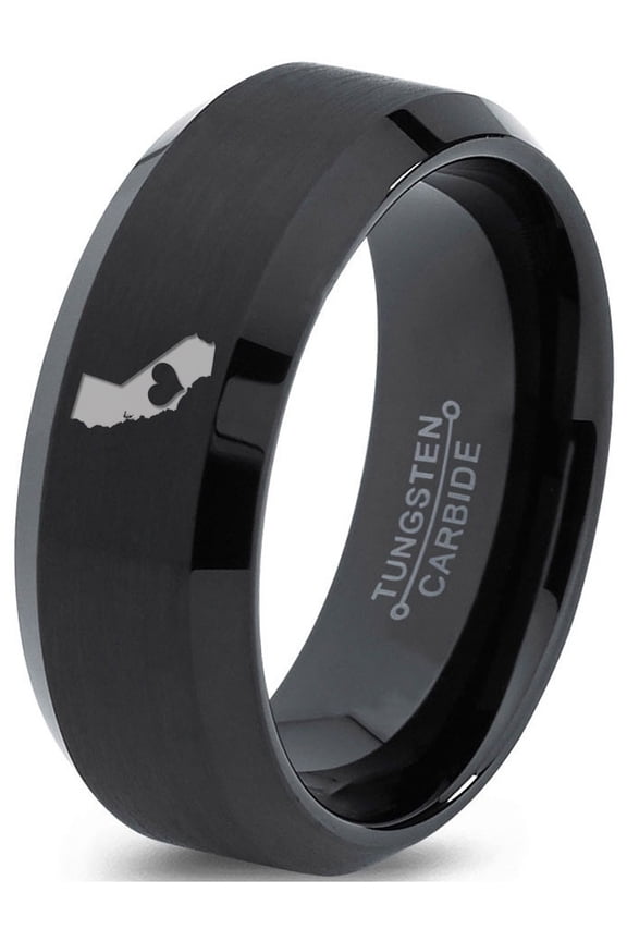 Tungsten California The Golden State Heart Band Ring 8mm Men Women Comfort Fit Black Beveled Edge Brushed Polished
