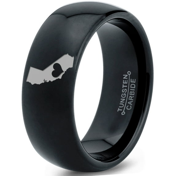 Tungsten California The Golden State Heart Band Ring 8mm Men Women Comfort Fit Black Dome Polished