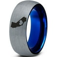 thumbnail image 1 of Tungsten California The Golden State Heart Band Ring 8mm Men Women Comfort Fit Blue Dome Brushed Gray Polished, 1 of 4