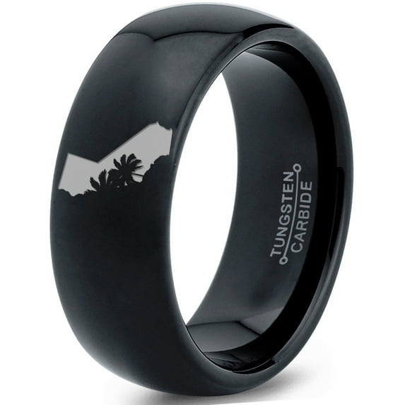Tungsten California The Golden State Palm Trees Band Ring 8mm Men Women Comfort Fit Black Dome Polished