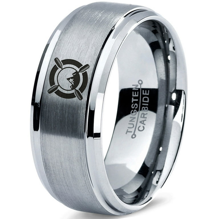 Tungsten Canoe Paddle Kayak Small Craft Boat Band Ring 8mm Men Women  Comfort Fit Gray Step Bevel Edge Brushed Polished 