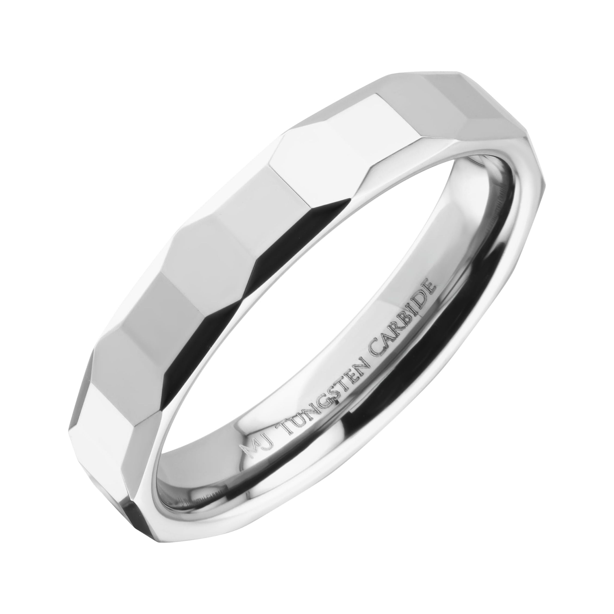 White Tungsten Carbide Wedding Ring - Multi-Faceted Mirror Polished 8mm Comfort Fit Band - Size 12