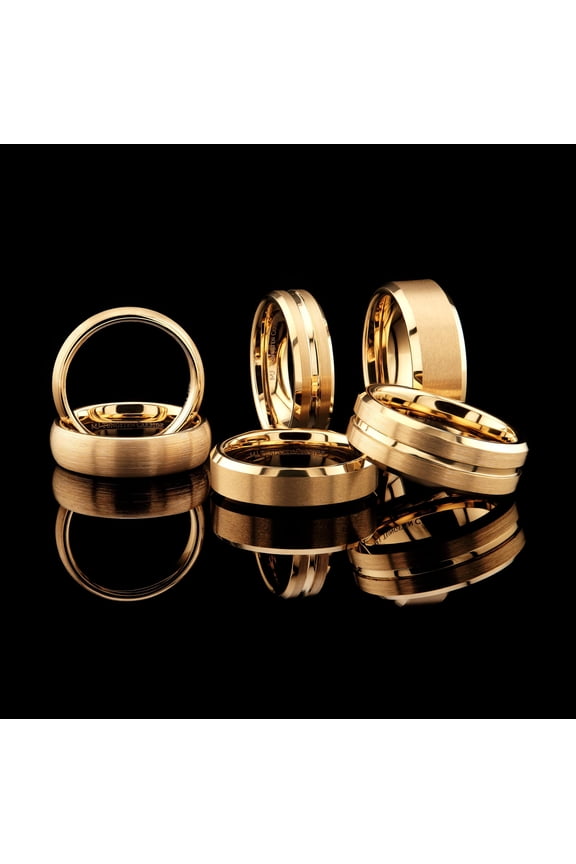 Tungsten Carbide 6mm Brushed Gold Plated Flat Center Band Ring Size 7.5