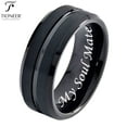 thumbnail image 1 of Tioneer Tungsten Carbide 8 mm Black Band with Groove Center Wedding Band Ring Men Women CZ 8MM w/ Free Engraving, 1 of 6