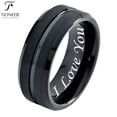 thumbnail image 1 of Tioneer Tungsten Carbide Black Band with Groove Center Wedding Band Ring Mens Womens 8mm w/ Free Engraving, 1 of 6