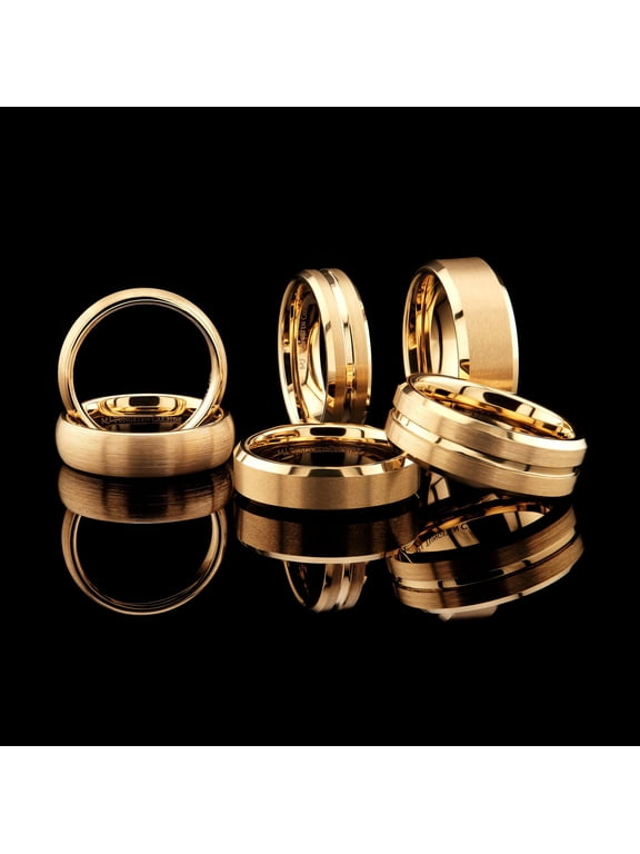 Tungsten Carbide 8mm Brushed Gold Plated Flat Center Band Ring Size 11
