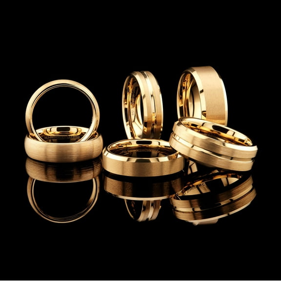 Tungsten Carbide 8mm Brushed Gold Plated Flat Center Band Ring Size 12.5