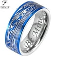 thumbnail image 1 of Tungsten Carbide Band w/ Flowing River Damascus Design 8mm Ring in Black or Blue, 1 of 5