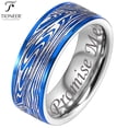 thumbnail image 1 of Tioneer Tungsten Carbide Band w/ Flowing River Damascus Design 8mm Ring in Black or Blue, 1 of 5