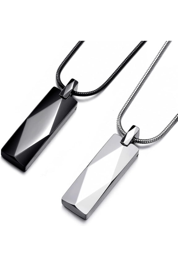 Tungsten Carbide Bar Pendant Necklace For Men Women Stainless Steel Snake Chain