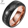 thumbnail image 1 of Tioneer Tungsten Carbide Black and Rose Gold w/ Galaxy Silver Foil Fragments Inlay 8mm Band w/ Free Engraving Options, 1 of 6