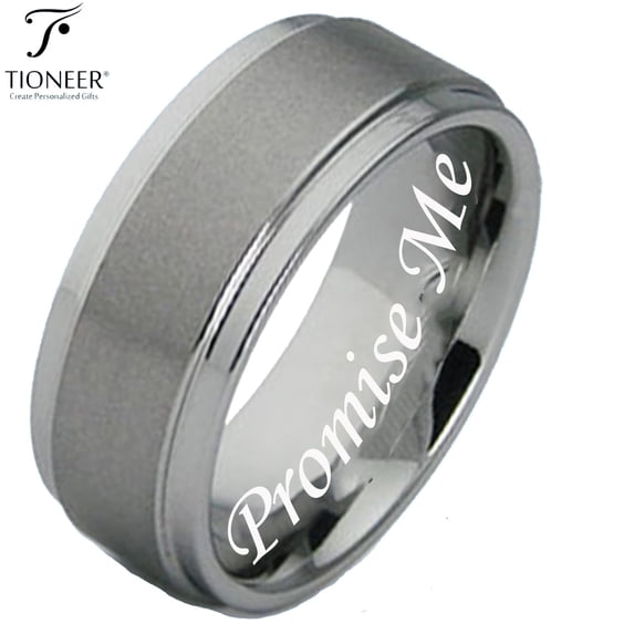 Tioneer Tungsten Carbide Brushed Pipe Cut Polished Edges Wedding Band Ring Promise Me Engraved 8MM