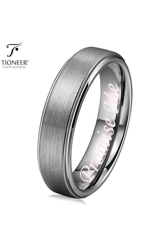 Tungsten Carbide Brushed Pipe Cut Polished Edges Wedding Band Ring w/Free Promise Me Engraved 6MM