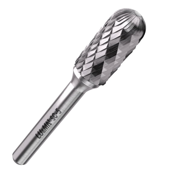 Tungsten Carbide Burr Cylinder Shape SC-5 with Radius End Double Cut Rotary Burr File (1/2" Cutter Dia X 1"Cutter Length) with 1/4'' shank, by LU&MN