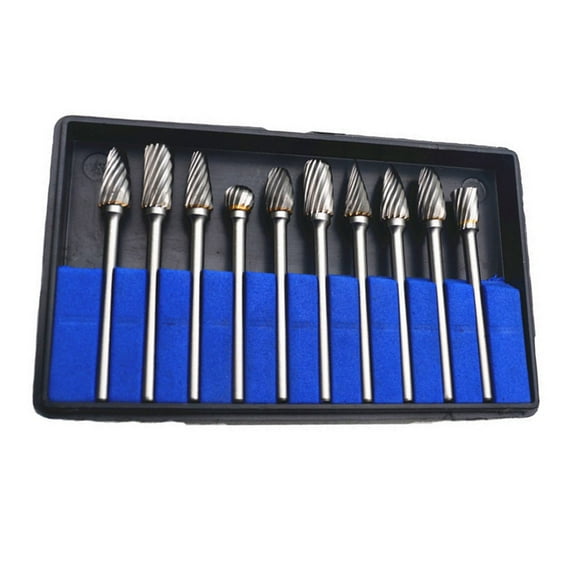 Tungsten Carbide Burr Set 1/8"Shank 10Pcs Die Grinder Rotary Tool Rasp Bits Kit Transparent Box Fangkenuo