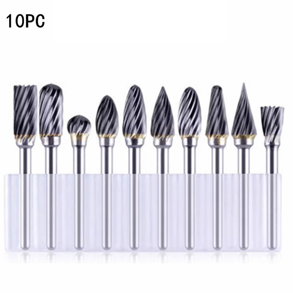 Tungsten Carbide Burr Set 1/8"Shank 10Pcs Die Grinder Rotary Tool Rasp