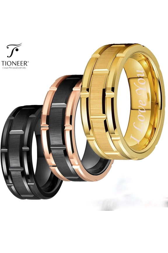 Tungsten Carbide Classic Mens 8mm Wedding Band Ring Brick Pattern Brushed Finish I Love You Engraved 8mm