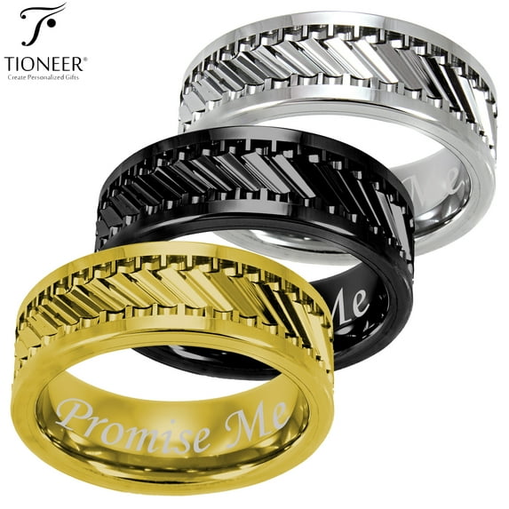 Tungsten Carbide Classic Mens 8mm Wedding Band Ring Gear Pattern High Polish Finish FREE Promise Me Engrave