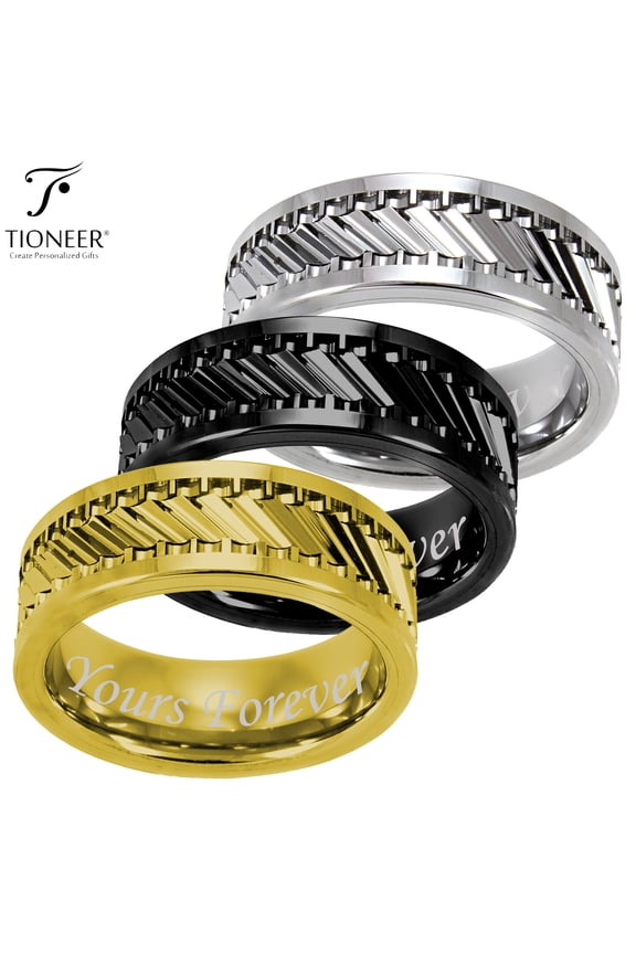 Tungsten Carbide Classic Mens 8mm Wedding Band Ring Gear Pattern High Polish Finish FREE Yours Forever Engrave