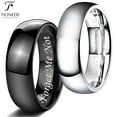 thumbnail image 1 of Tioneer Tungsten Carbide Classic Polished Plain Dome Wedding Band Promise Ring Forget Me Not Engraved 8mm, 1 of 4