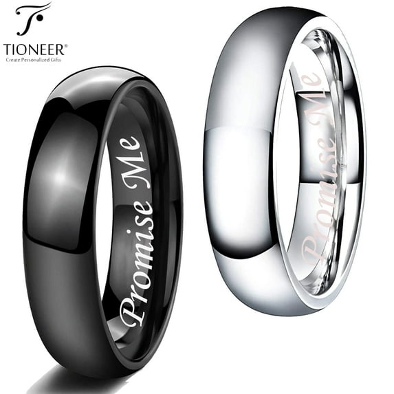 Tioneer Tungsten Carbide Classic Polished Plain Dome Wedding Band Male Promise Ring Promise Me Engraved