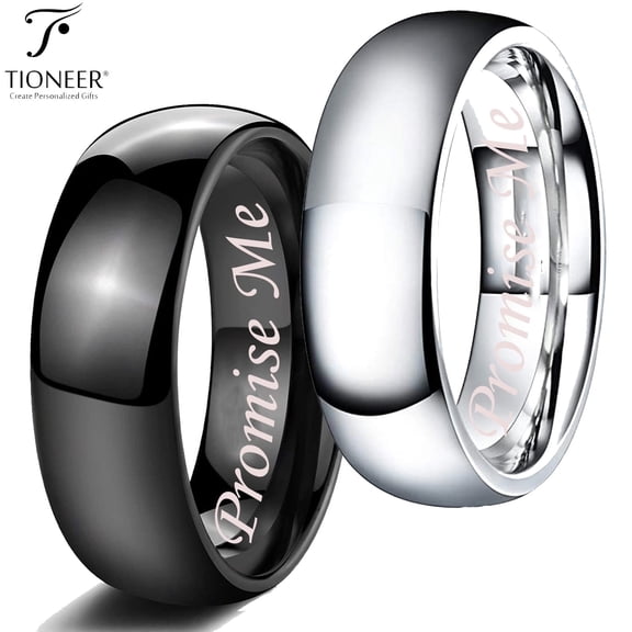 Tioneer Tungsten Carbide Classic Polished Plain Dome Wedding Band Promise Ring Promise Me Engraved 8MM