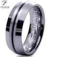 thumbnail image 1 of Tungsten Carbide Contemporary Black Strip Inlay Dome Wedding Band Ring Forget Me Not Engraved 8MM, 1 of 4