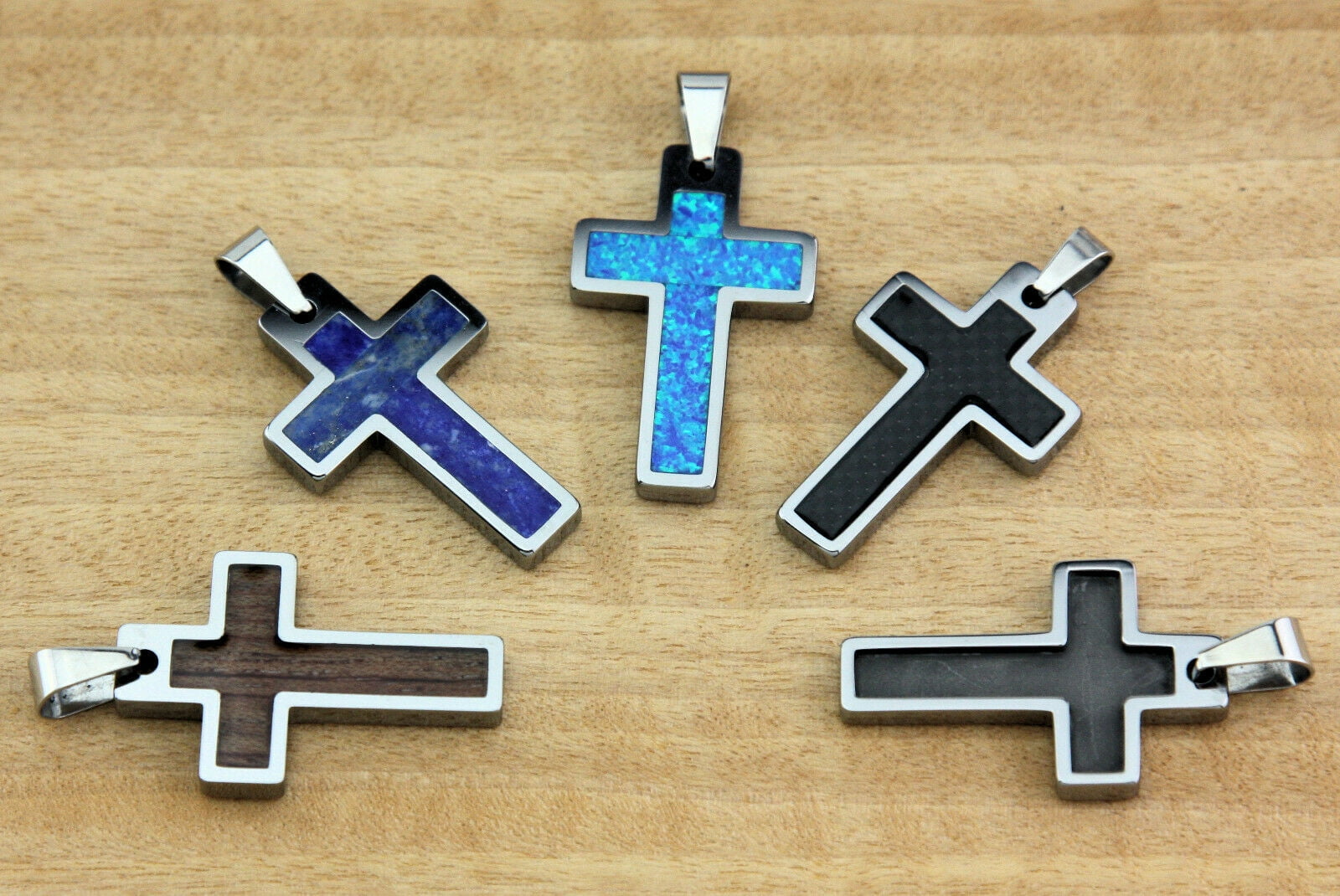 Tungsten Carbide Cross Multiple Inlay Styles and Chain Lengths For Adults and Teens